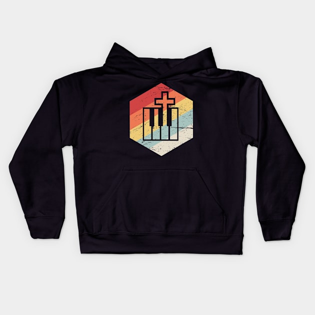 Keyboard And Cross | Retro Christian Musician Kids Hoodie by MeatMan